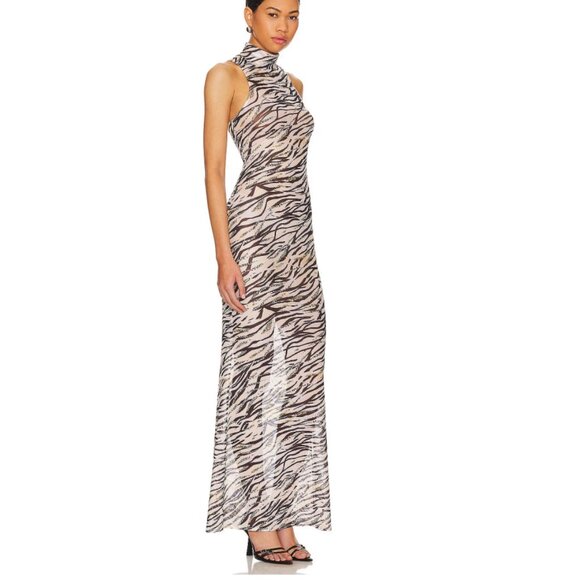 Superdown Angelika Mesh Sheer Animal Print Turtleneck Maxi Sleeveless Dress - Picture 2 of 8